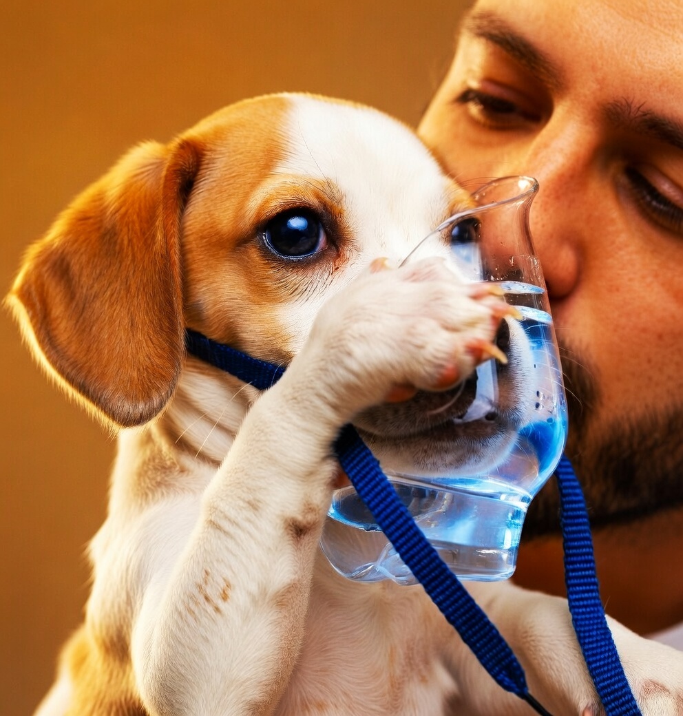 Puppy receiving nebulizer treatment